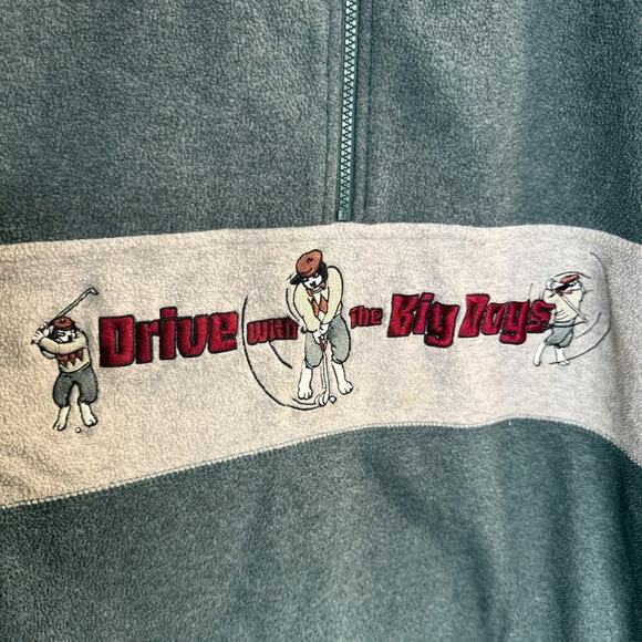 Vtg 90s Drive With the Big Dogs 1/4 Zip Fleece Sweater Large Outdoors Green Mens - Picture 2 of 10